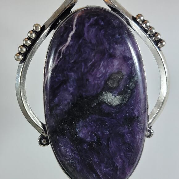 Charoite Pendant Necklace – With Citrine Accent + 20" Sterling Silver Chain - Picture 2 of 10